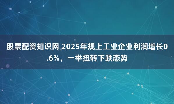 股票配资知识网 2025年规上工业企业利润增长0.6%，一举扭转下跌态势
