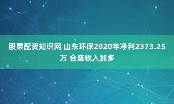 股票配资知识网 山东环保2020年净利2373.25万 合座收入加多